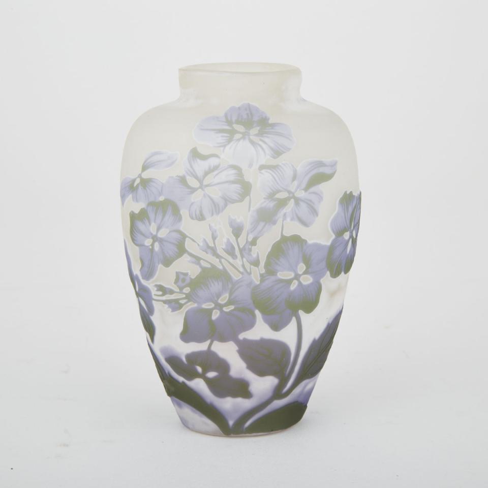 Gallé Violets Cameo Glass Vase, c.1900 