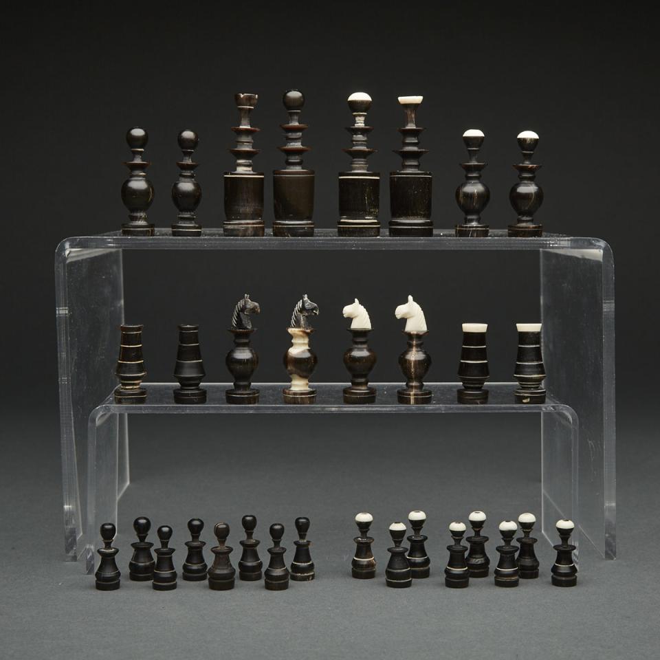 Indian Turned Horn and Bone Chess Set, 19th century