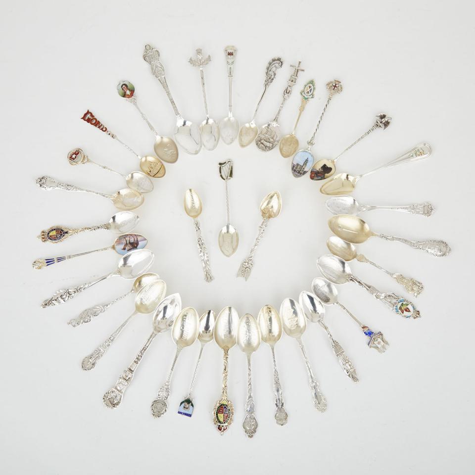 Thirty-Four North American, English and Continental European Silver Souvenir Spoons, 20th century