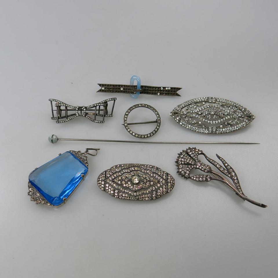 Eight Various Pieces Of Silver And Rhinestone Jewellery