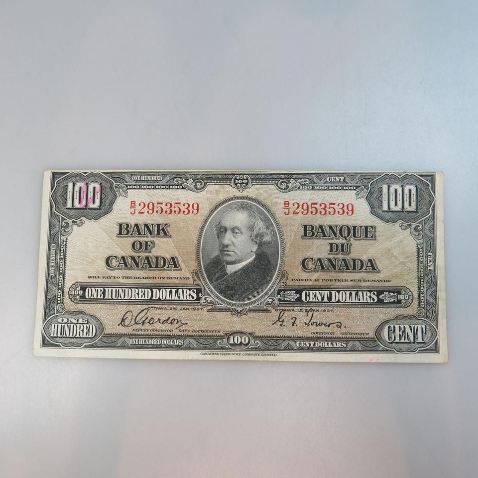 Canadian 1937 $100 Bank Note
