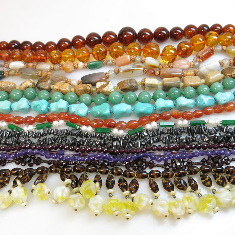 Quantity Of Various Beads And Hardstone Necklaces including hematite, amber, garnet and amethyst