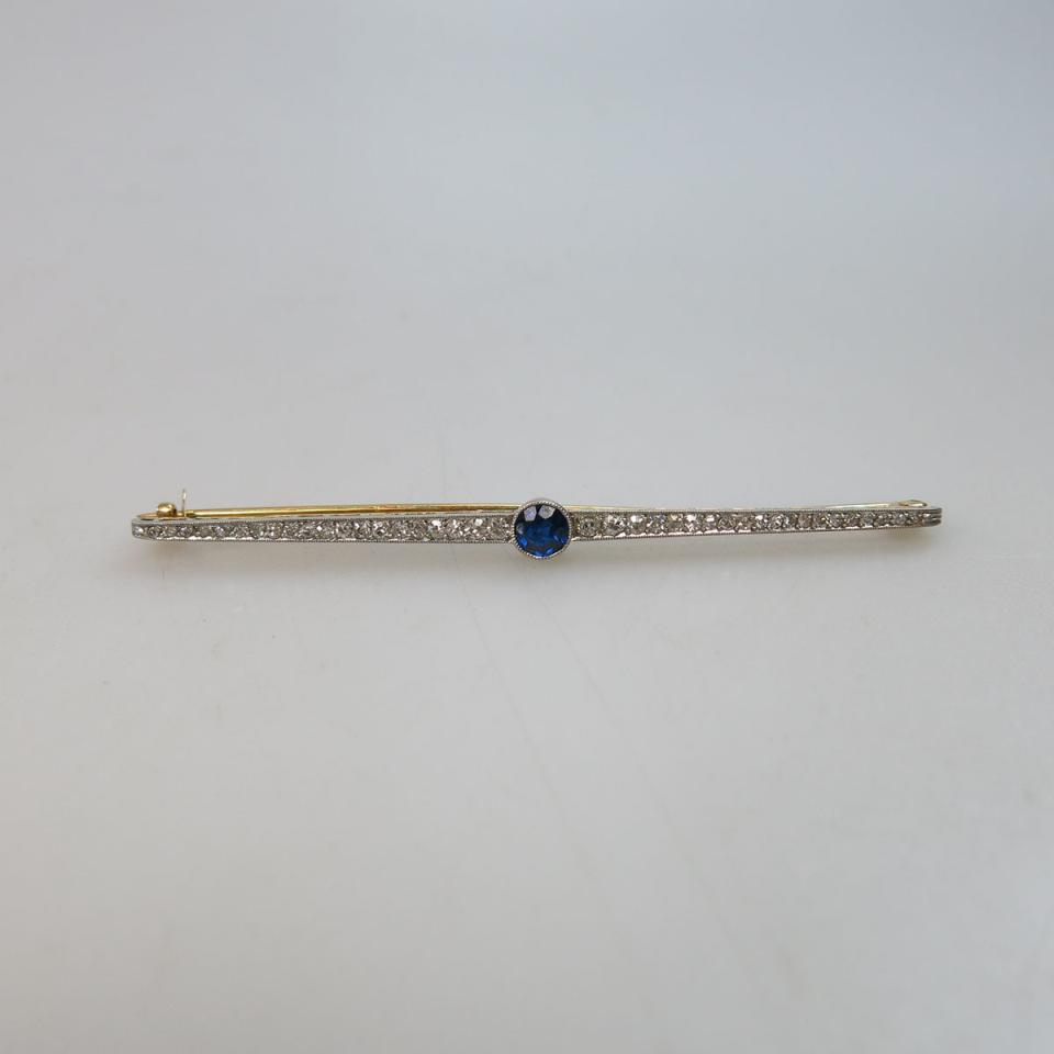 French 18k Yellow Gold And Platinum Bar Pin