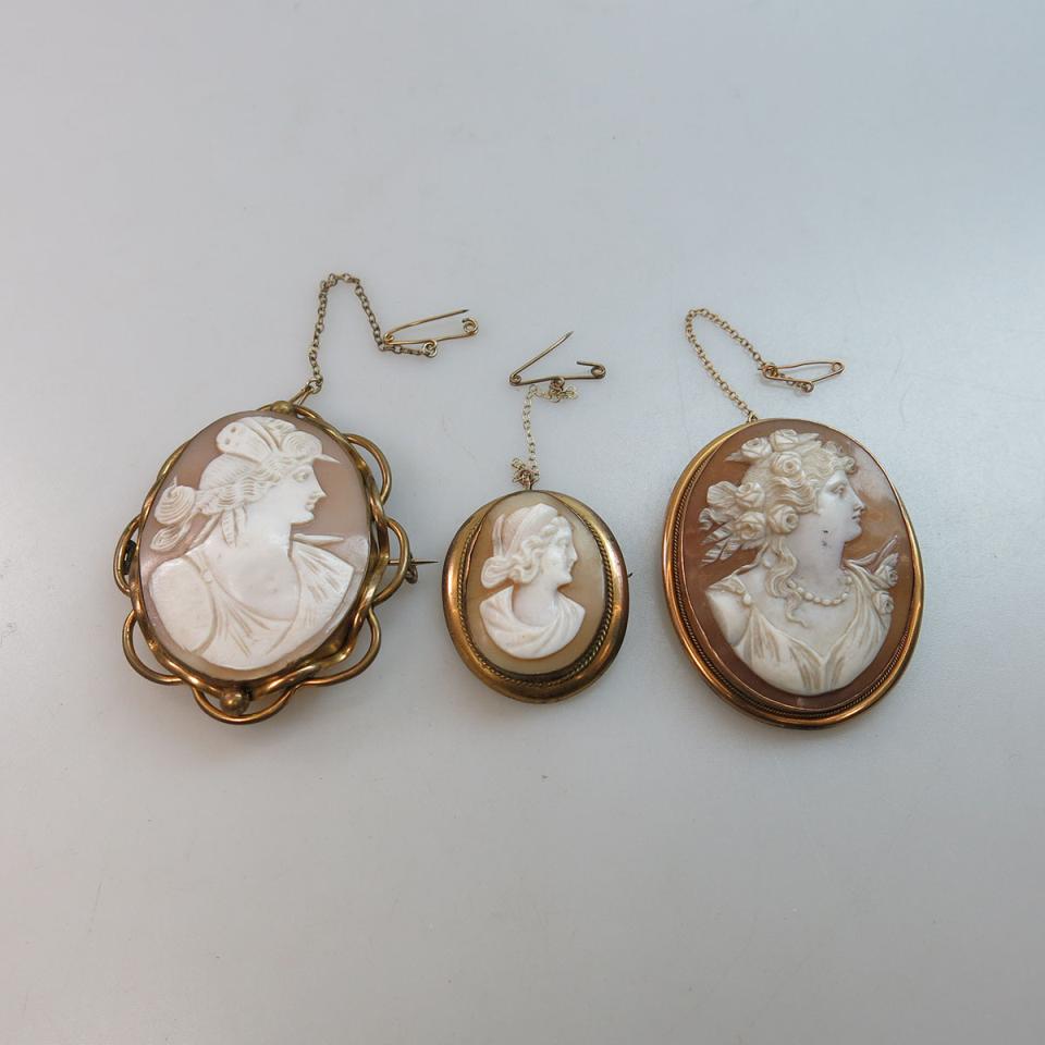 Three Oval Carved Shell Cameos