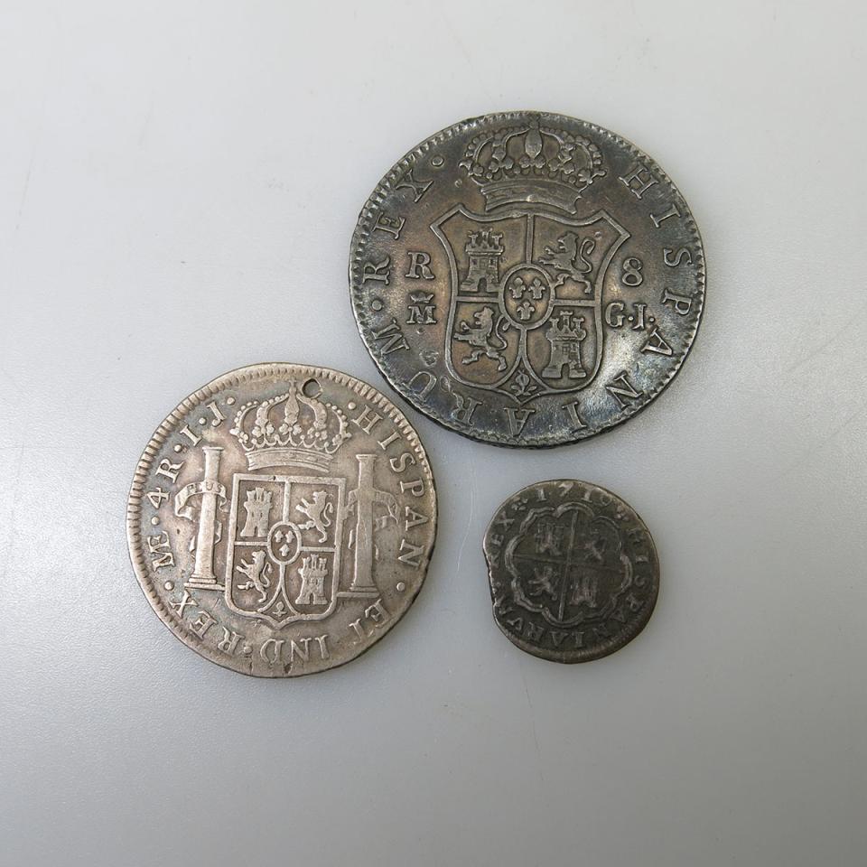 Three Spanish Colonial Reale Coins