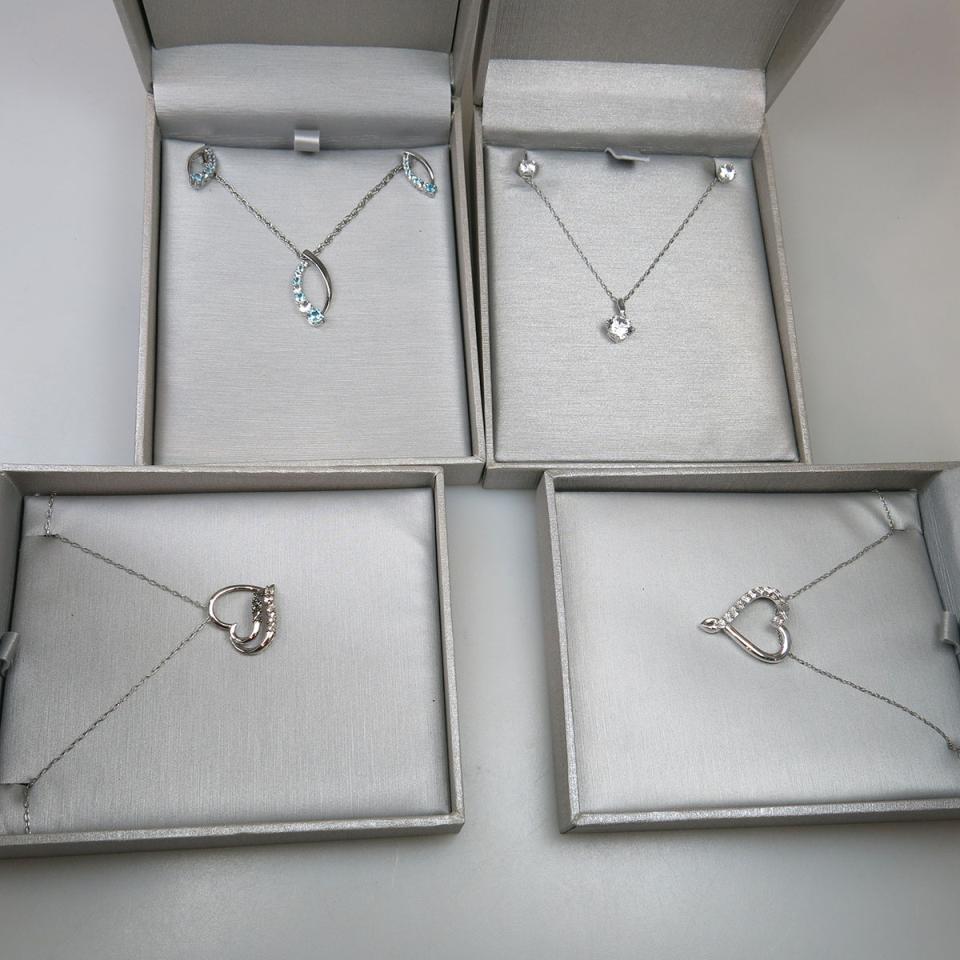 Four Sterling Silver Pendants And Chains & 2 Pairs Of Earrings