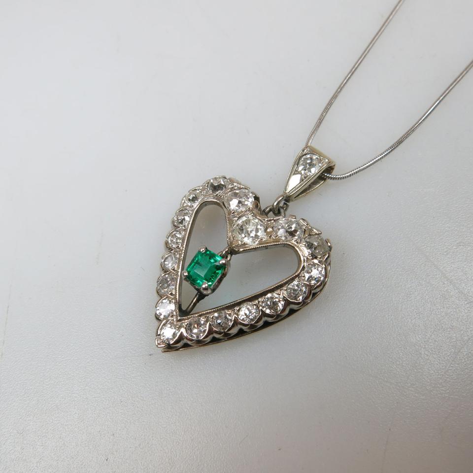 14k White Gold Chain And Heart-Shaped Pendant