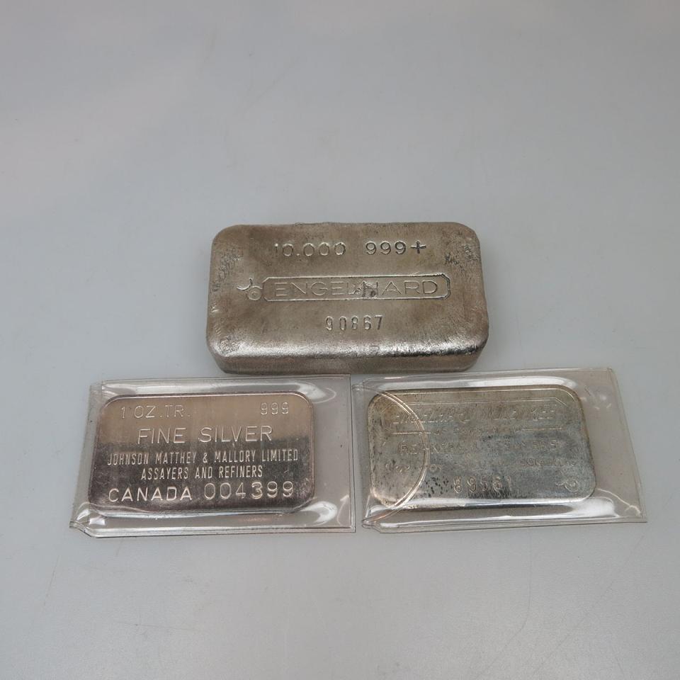 One 10 Ounce And Two One Ounce Silver Bars