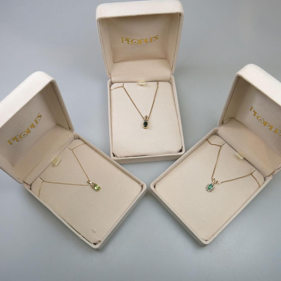 Three 10k Yellow Gold Pendant and Chains