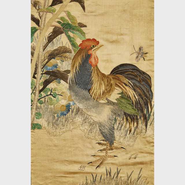 An Embroidered Rooster Panel, 19th Century