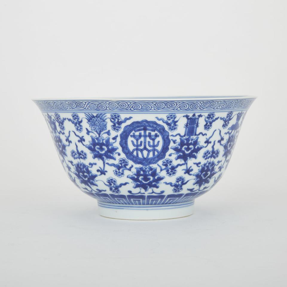 A Finely Painted Blue and White ‘Wan Shou Wu Jiang’ Deep Bowl, Qianlong Mark and of the Period (1736-1796)