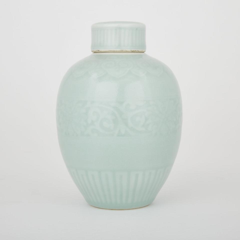 A Celadon-Glazed Covered Jar, Qianlong Mark