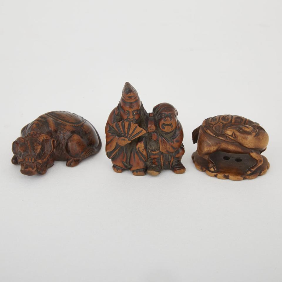 Three Carved Wood Netsuke, Meiji Period 