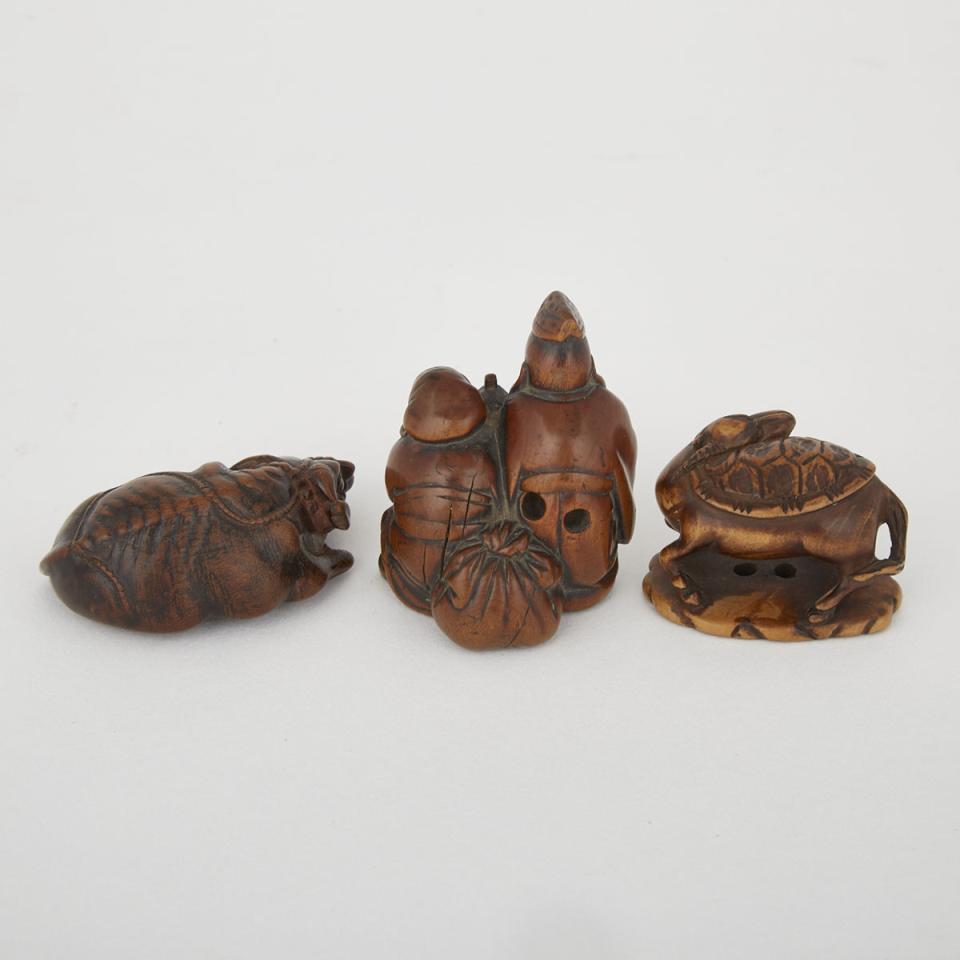 Three Carved Wood Netsuke, Meiji Period 