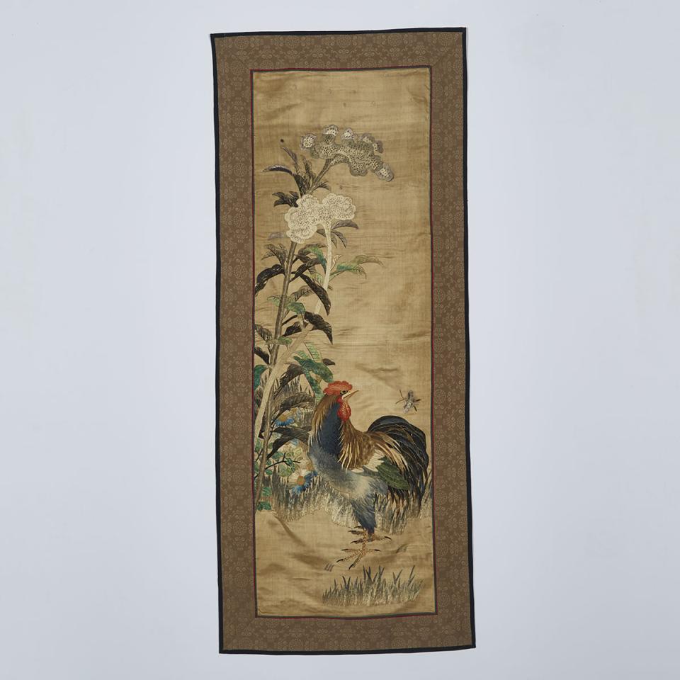 An Embroidered Rooster Panel, 19th Century