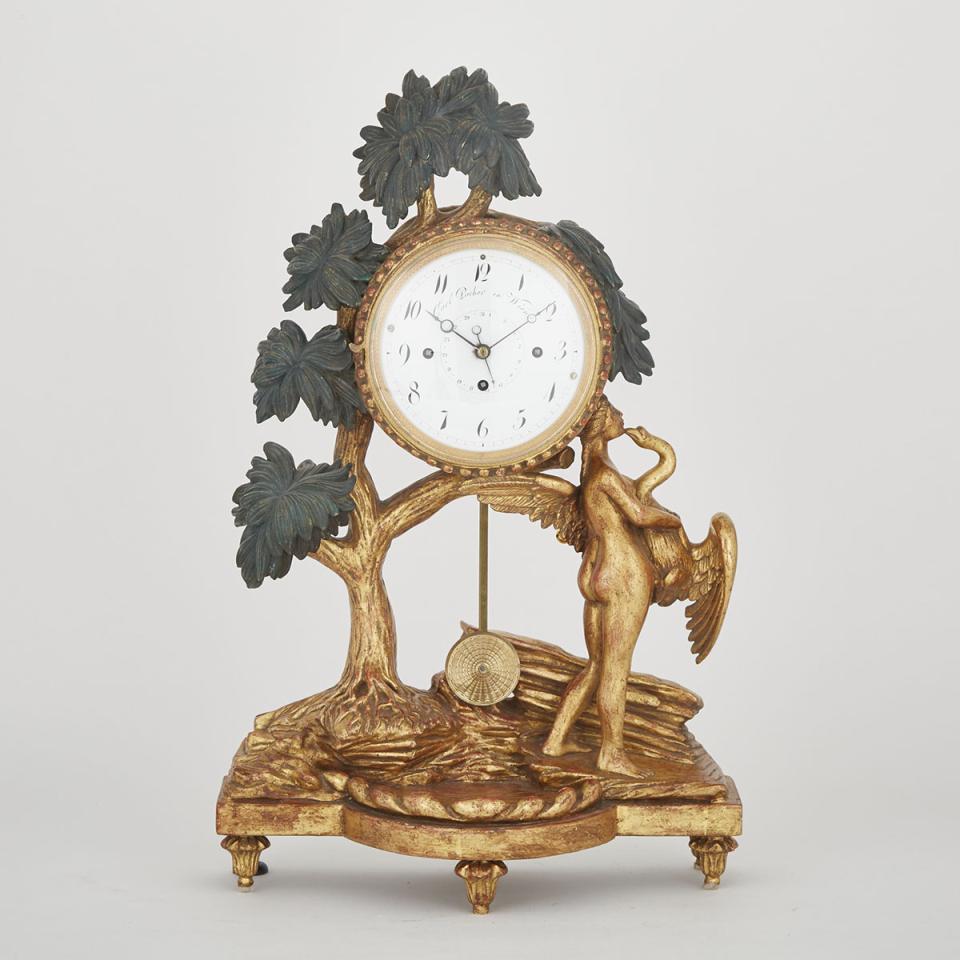 Austrian Carved Giltwood Figural Grande Sonnerie Mantle Clock, Carl Pacher, Vienna, 19th century