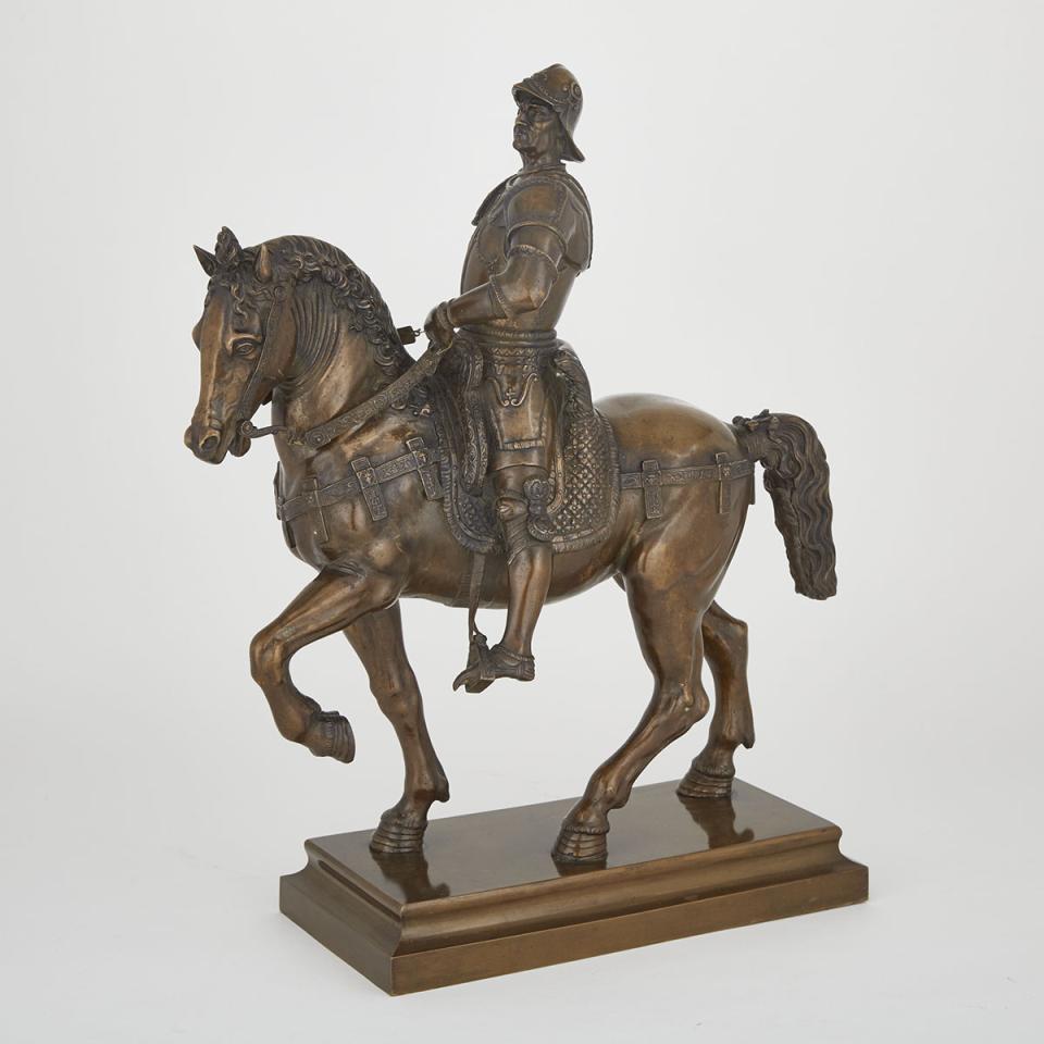 Large Italian Patinated Bronze Equestrian Group of Bartolomeo Colleoni, 19th century