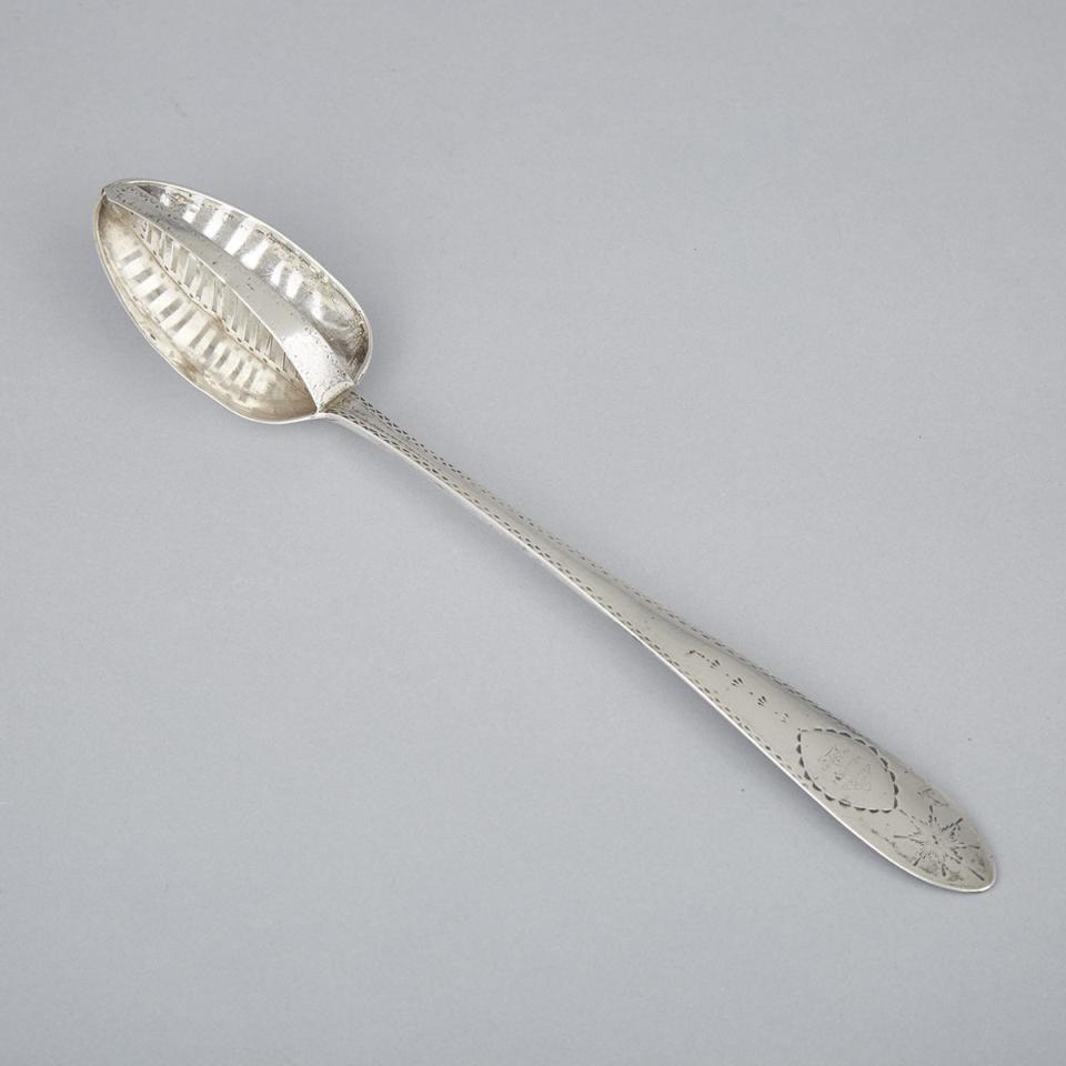 George III Irish Provincial Silver Bright-Cut Serving Spoon, William Fitzgerald, Limerick, c.1800