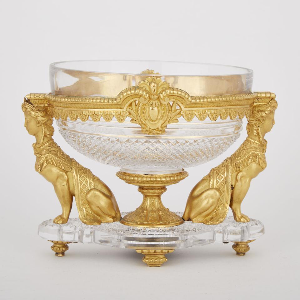 Austrian Gilt Bronze and Cut Glass Centrepiece Bowl, 19th century