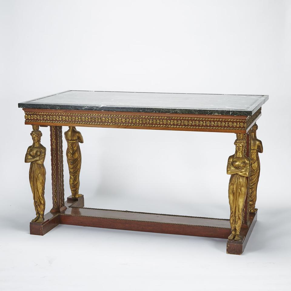 French Empire Style Ormolu and Kingwood Marble-Topped Salon Table, c.1900