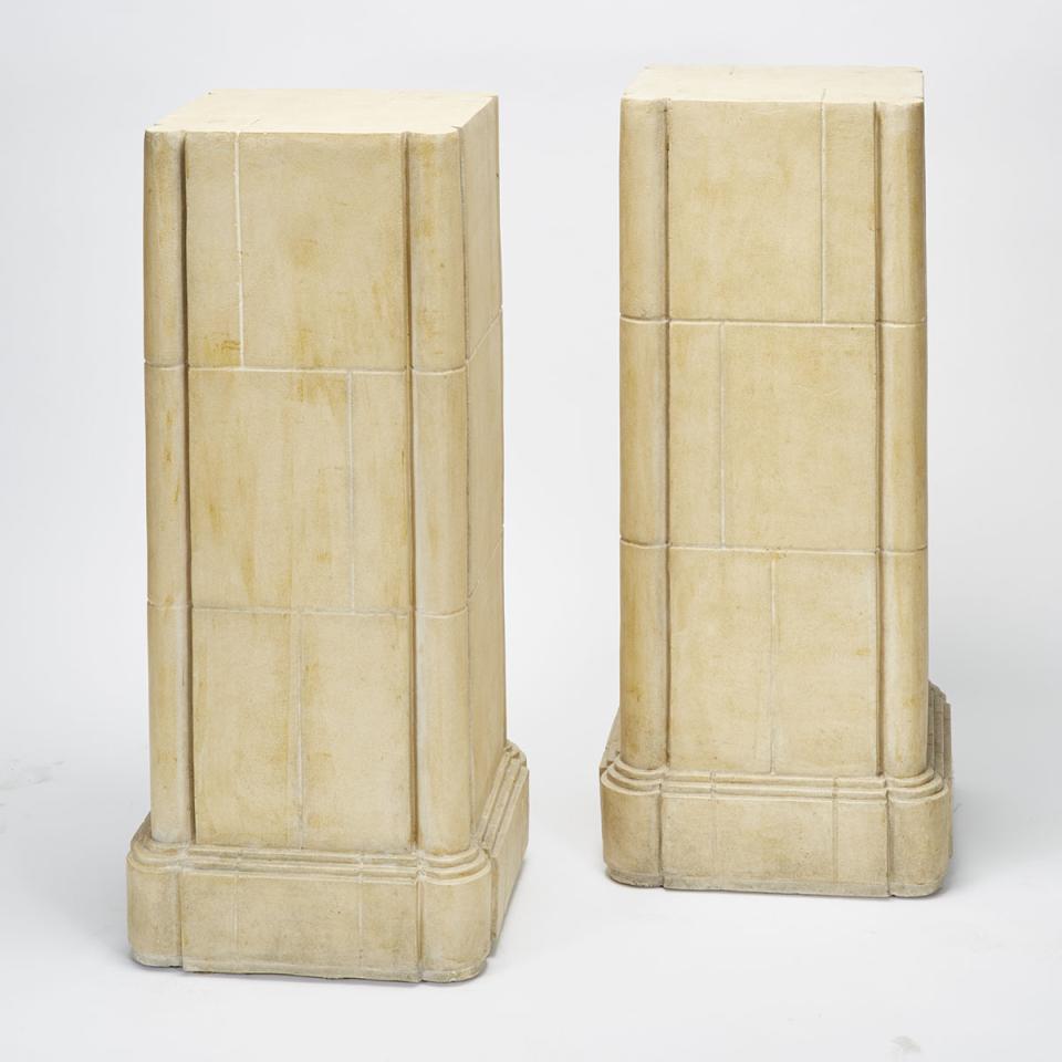 Pair of Gothic Style Painted Plaster Column Form Pedestals, early 20th century