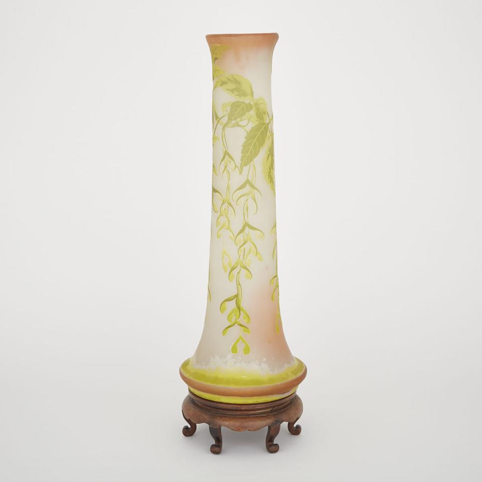 Gallé Cameo Glass Laburnum Large Vase, early 20th century