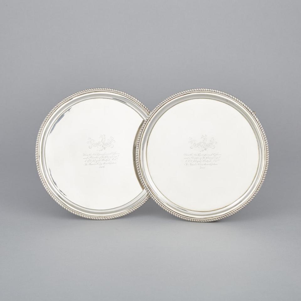Pair of George III Scottish Silver Circular Salvers, James McKay, Edinburgh, 1805-6