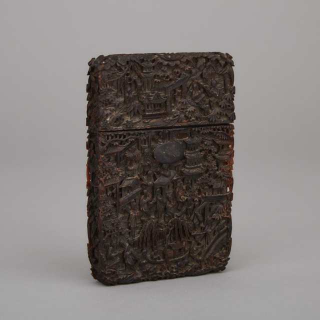 A Carved Tortoise Shell Card Carrying Case, Late 19th Century