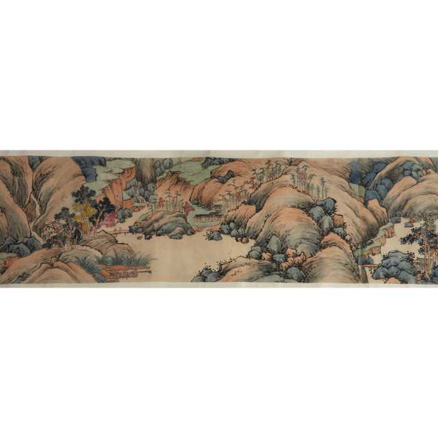 A Chinese Landscape Handscroll, Signed Shen Zhou （1427－1509）