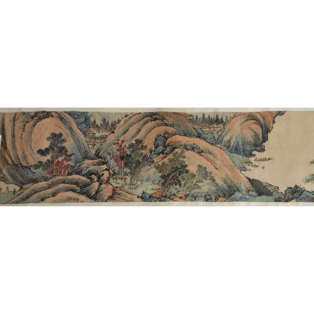 A Chinese Landscape Handscroll, Signed Shen Zhou （1427－1509）