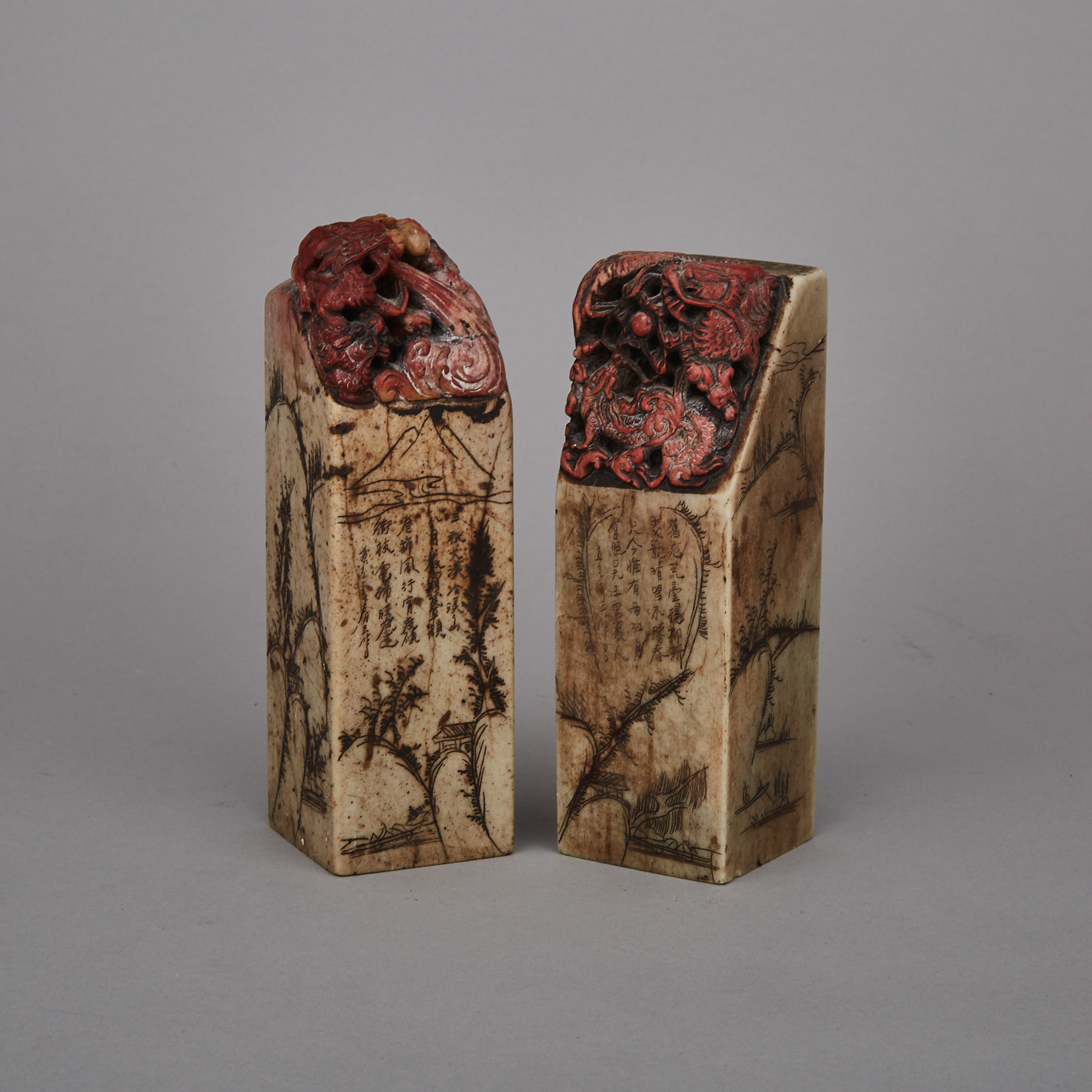 A Pair of Soapstone Carved Seals