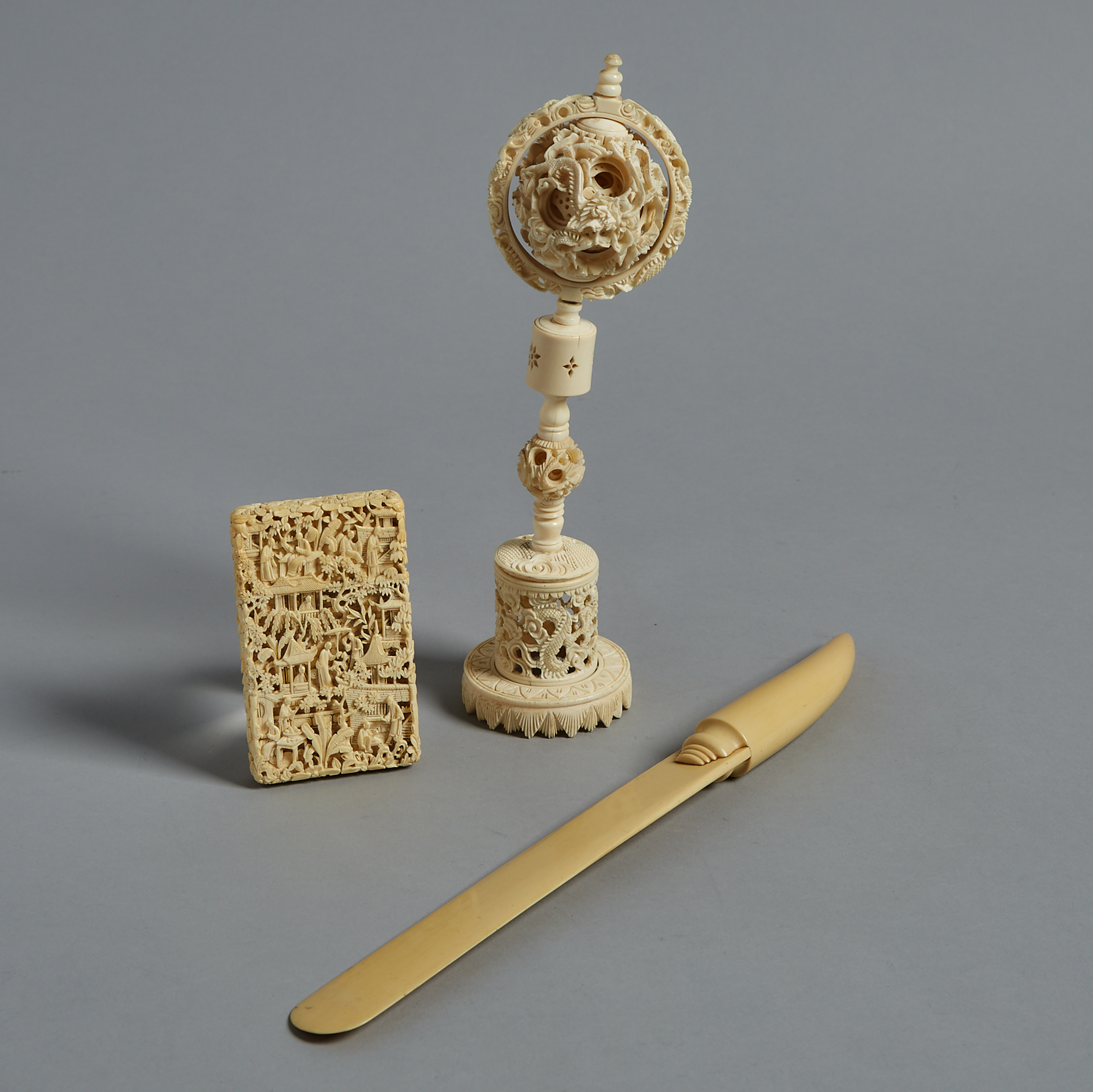 A Group of Three Ivory Carved Items 