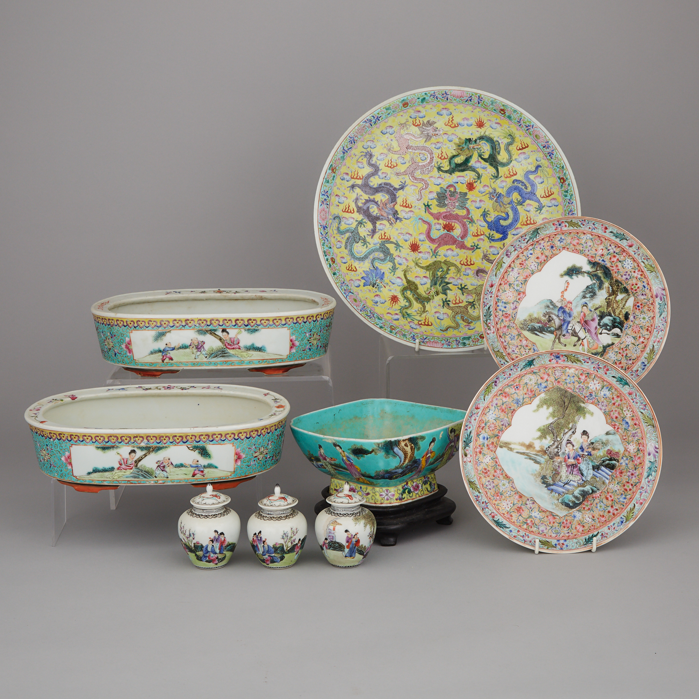 A Group of Nine Famille Rose Wares, 20th Century