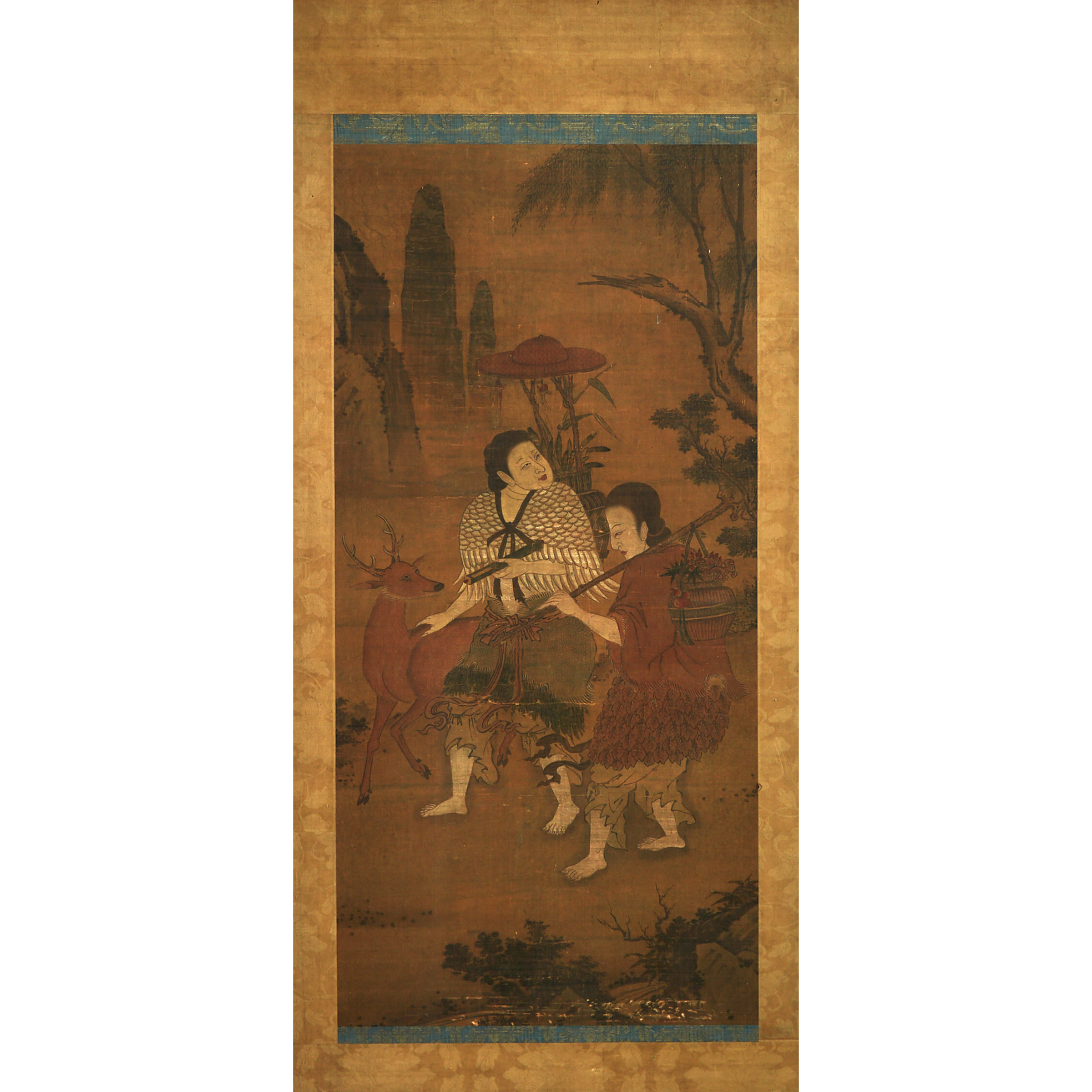 Japanese School, Two Figures and Deer, 19th Century