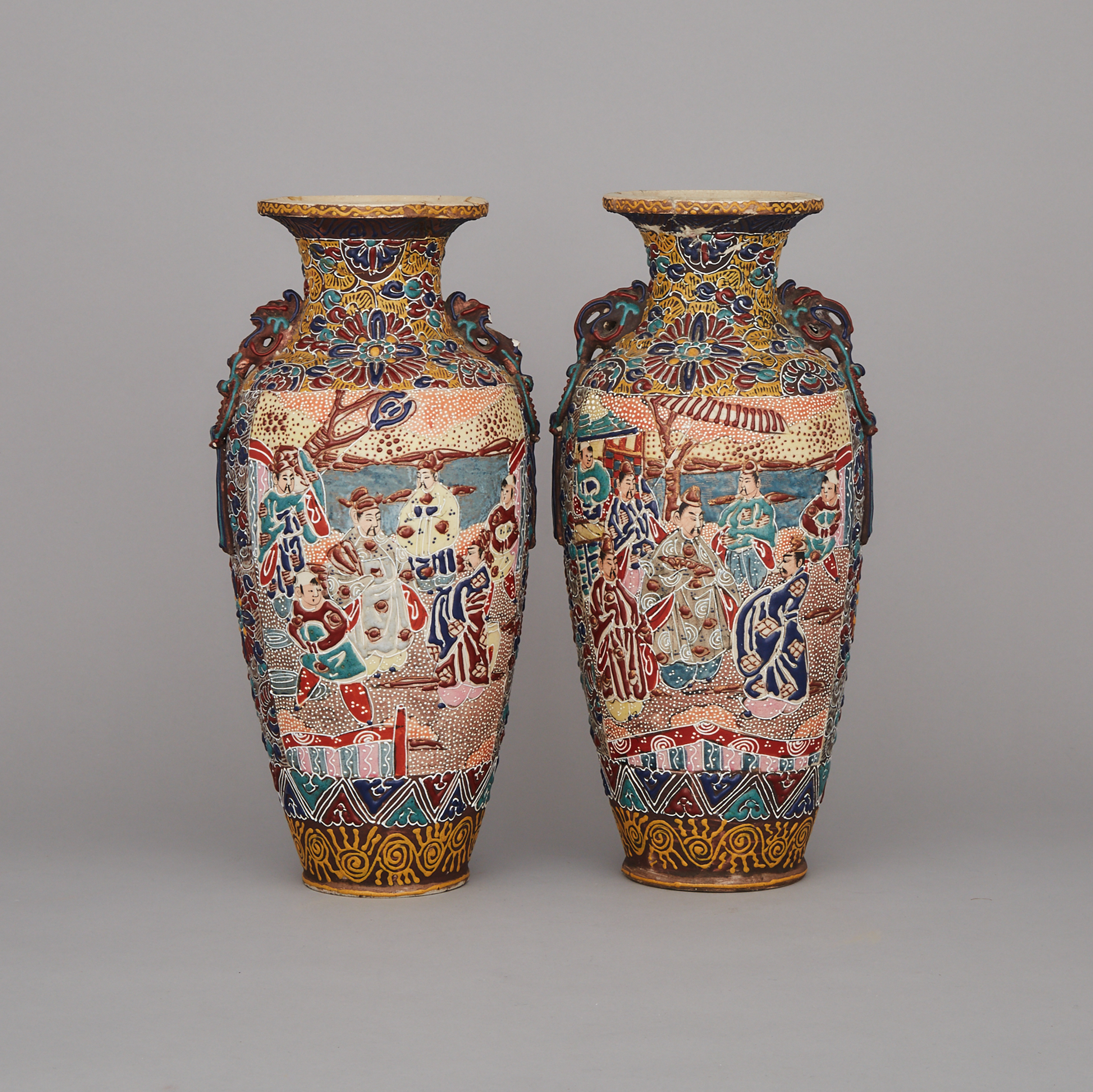 A Pair of Japanese Moriage Vases