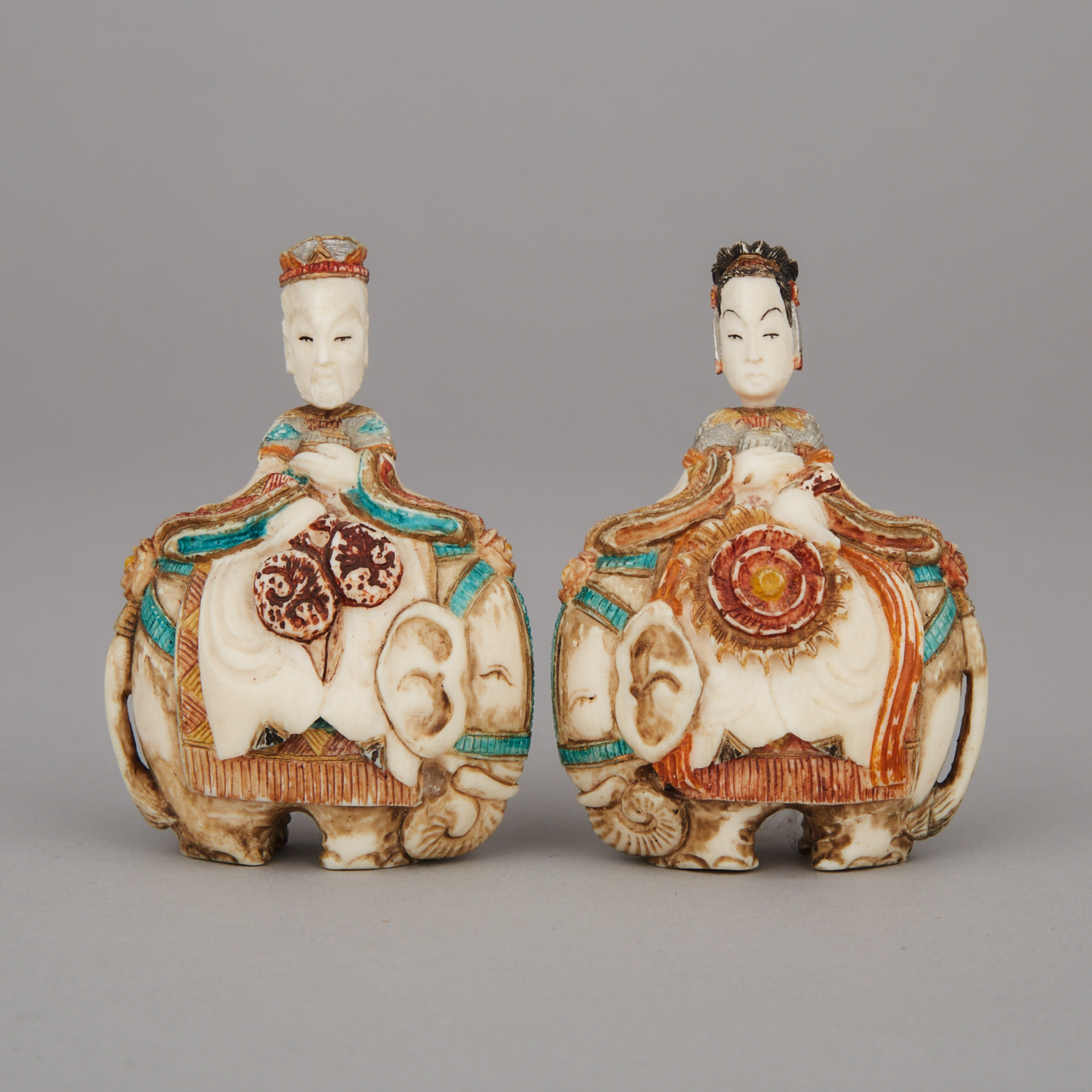 A Pair of Ivory Snuff Bottle Figures, 19th Century