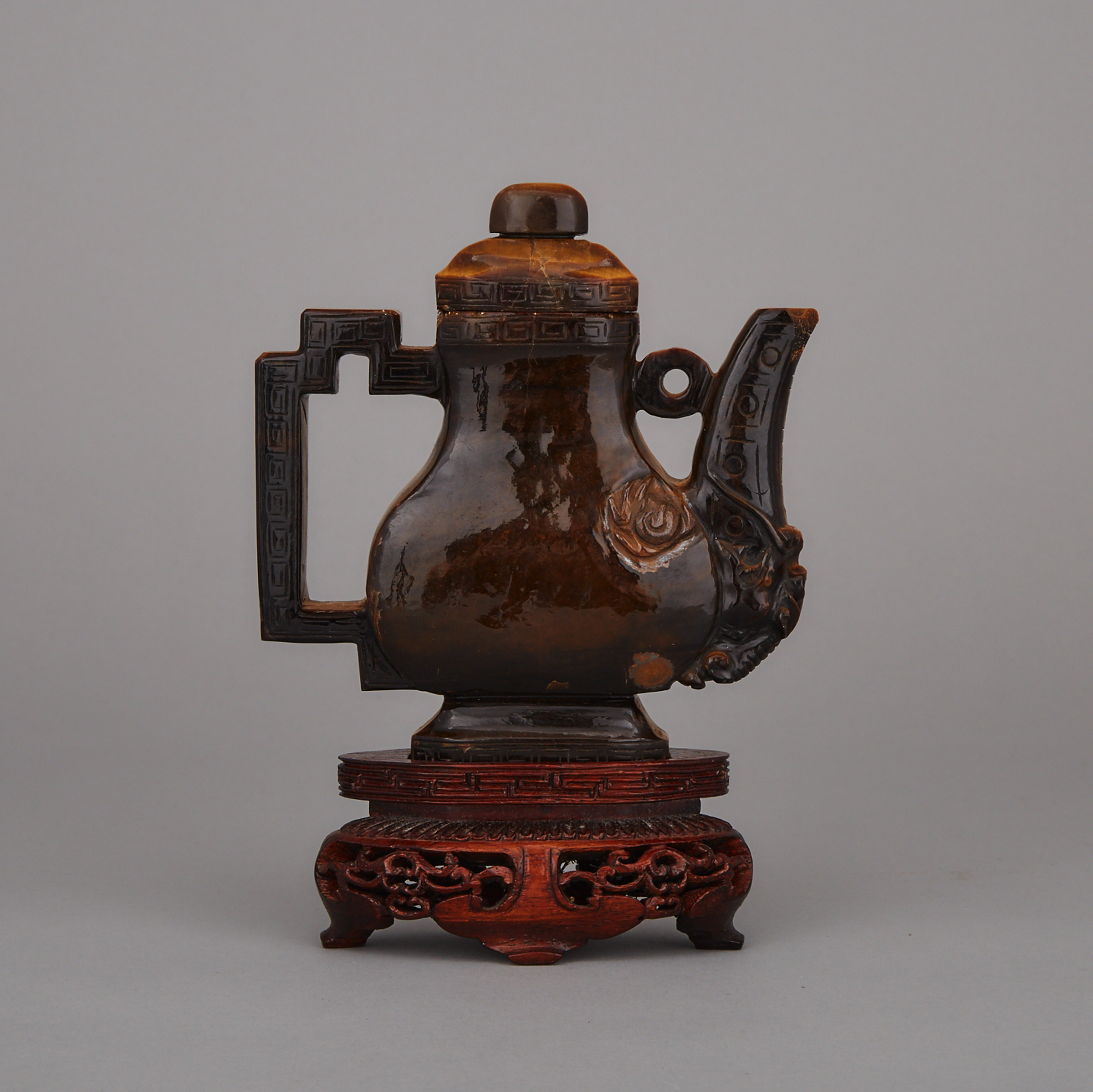 A Tiger’s Eye Agate Carved Teapot