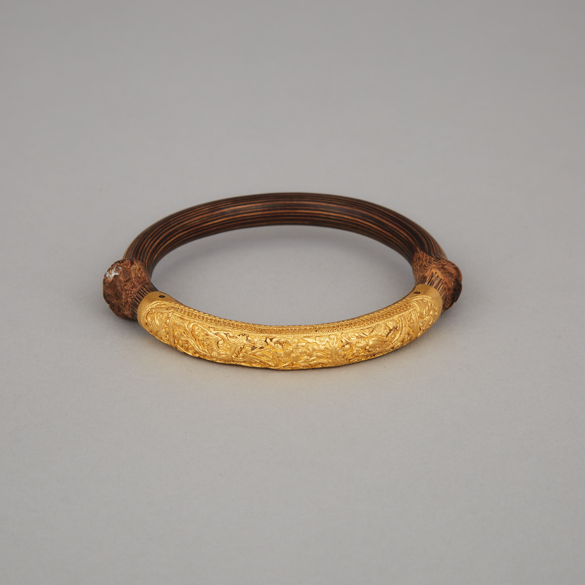 A Bamboo Carved Bangle with Gold Clasp