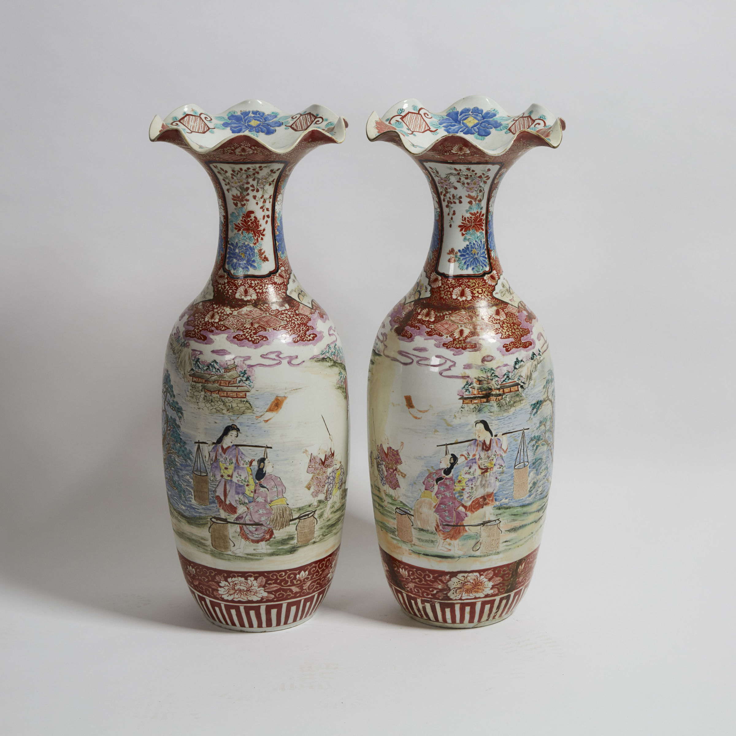 A Pair of Large Japanese Imari Floor Vases, 19th Century
