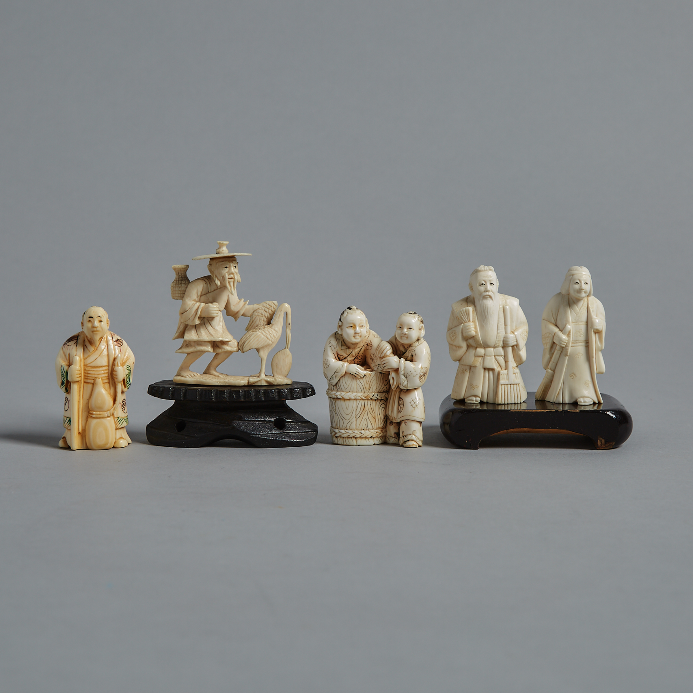A Group of Five Ivory Carvings, Meiji Period and Later