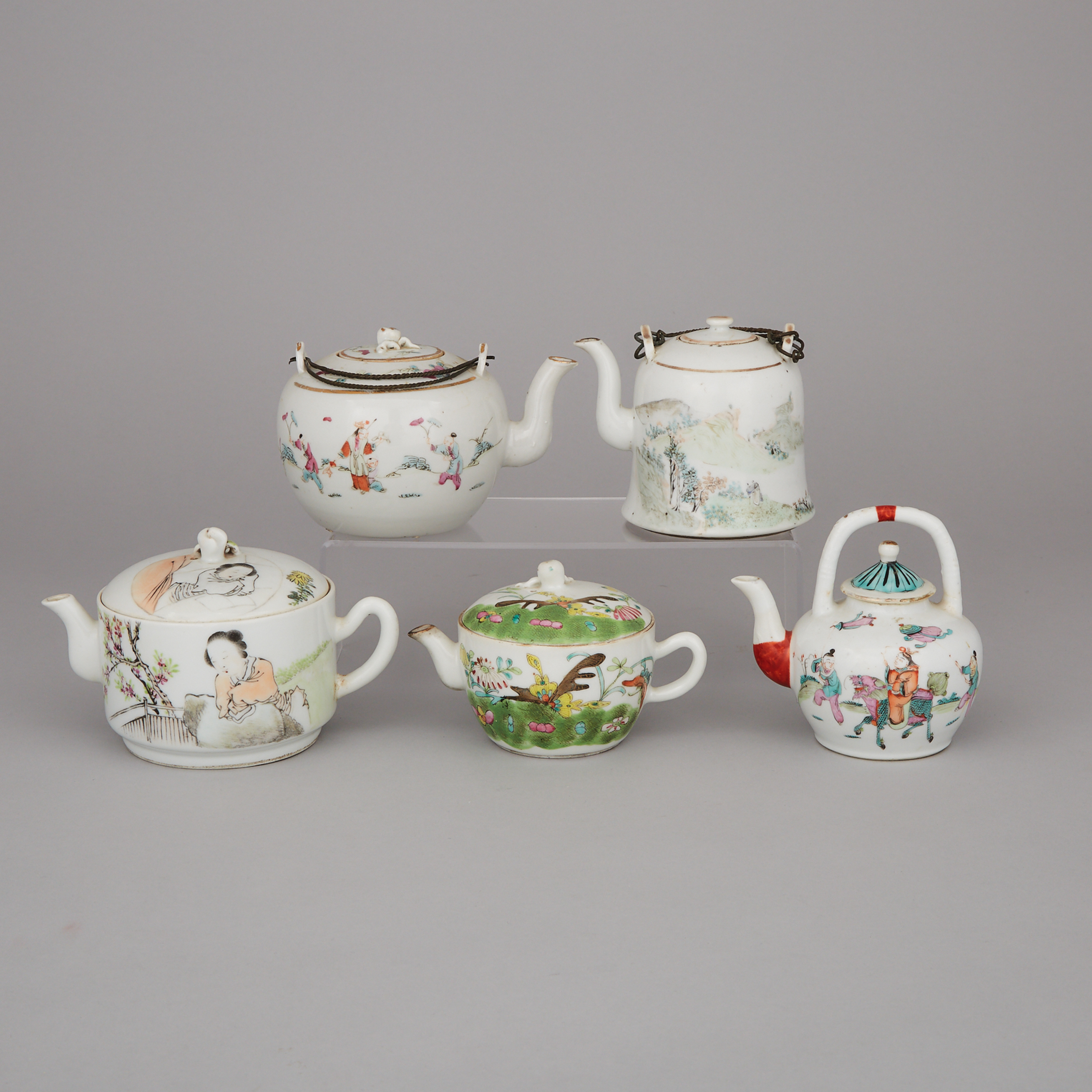 A Group of Five Famille Rose Teapots, Republican Period