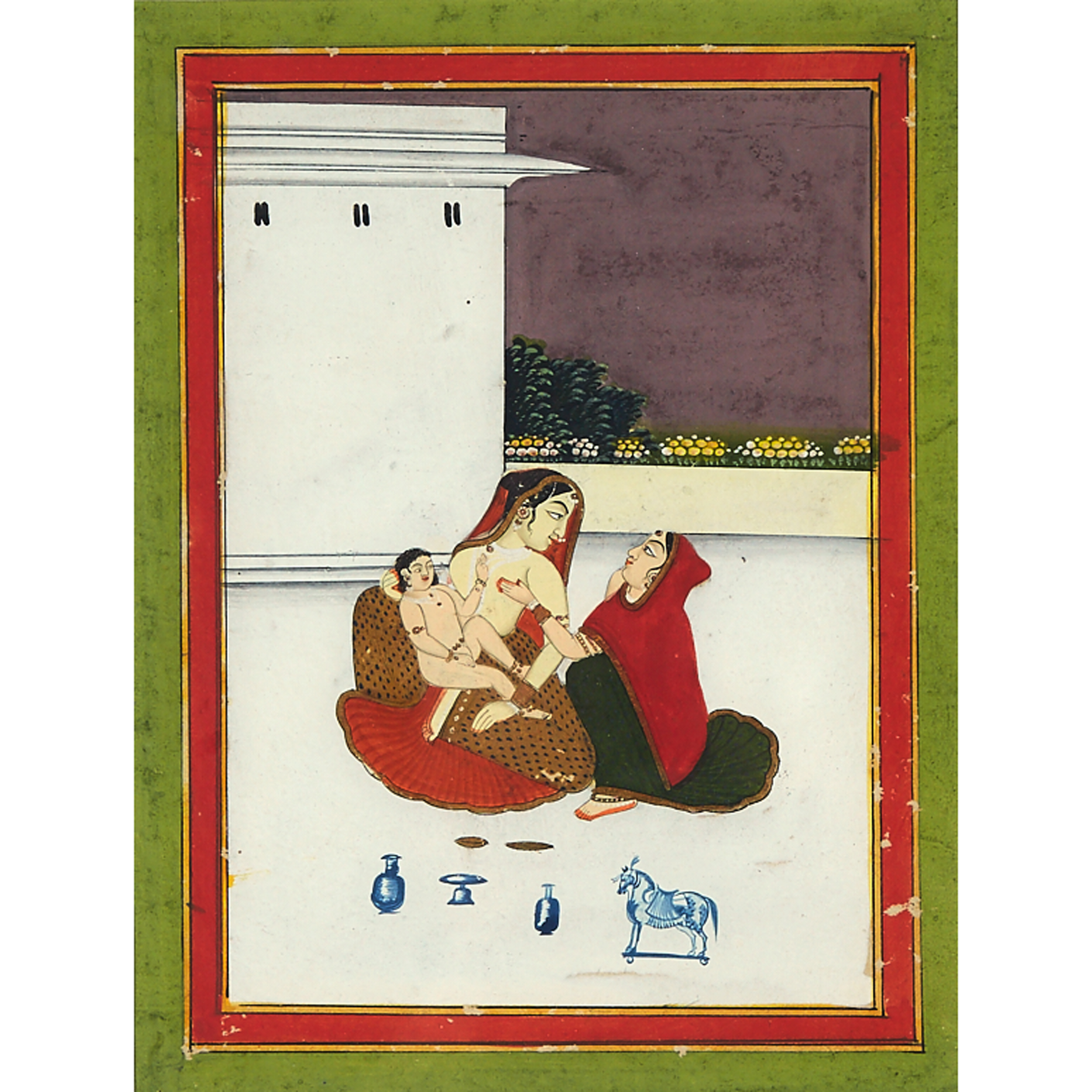 Jaipur School, Queen with Prince and Maid, 19th Century