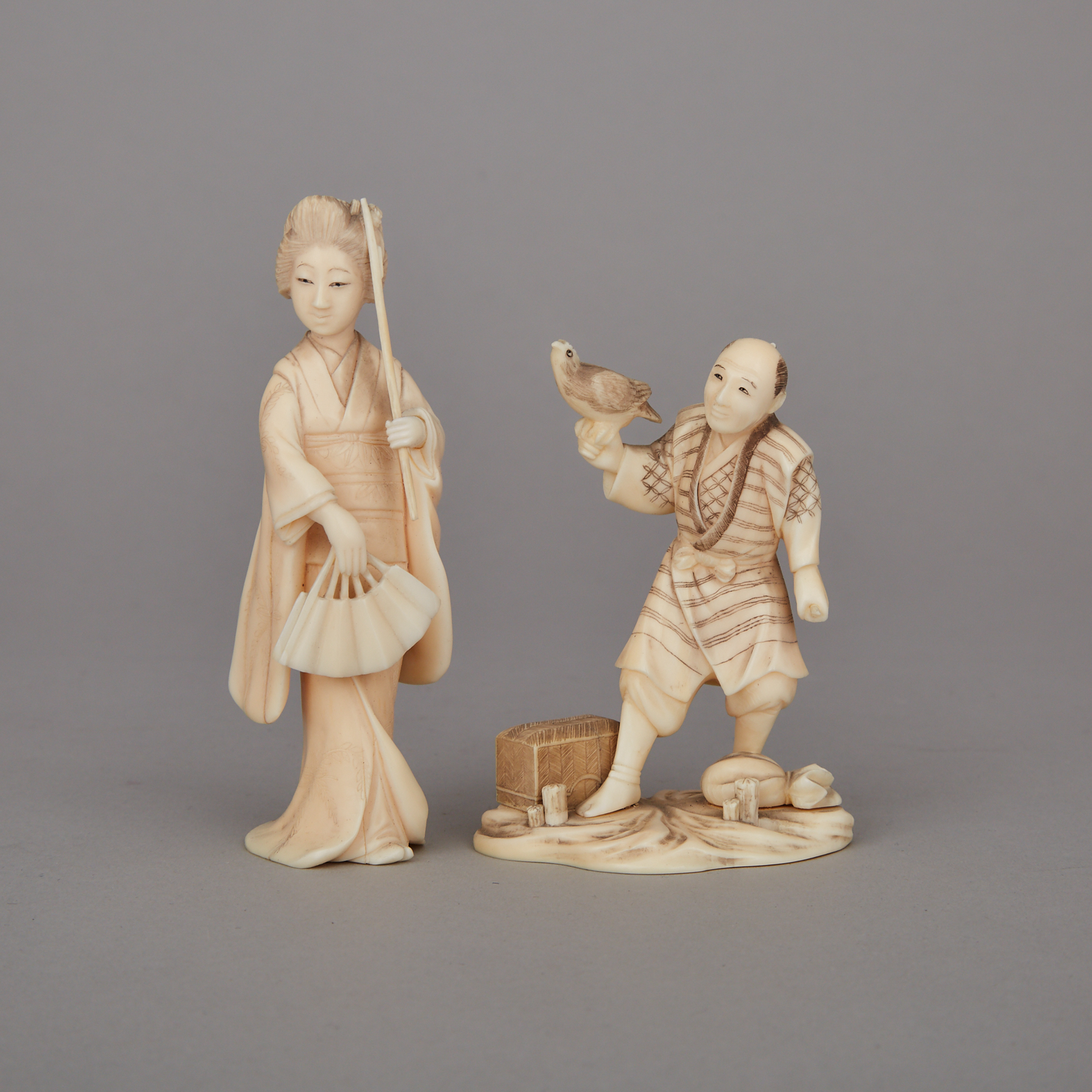 Two Standing Ivory Okimono, Meiji Period