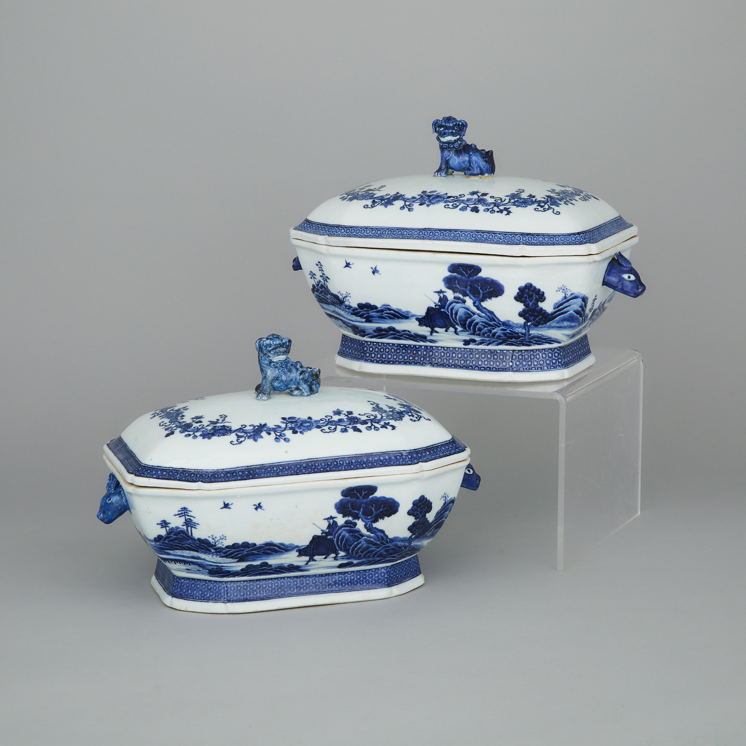 A Pair of of Blue and White Export Tureens, 19th Century