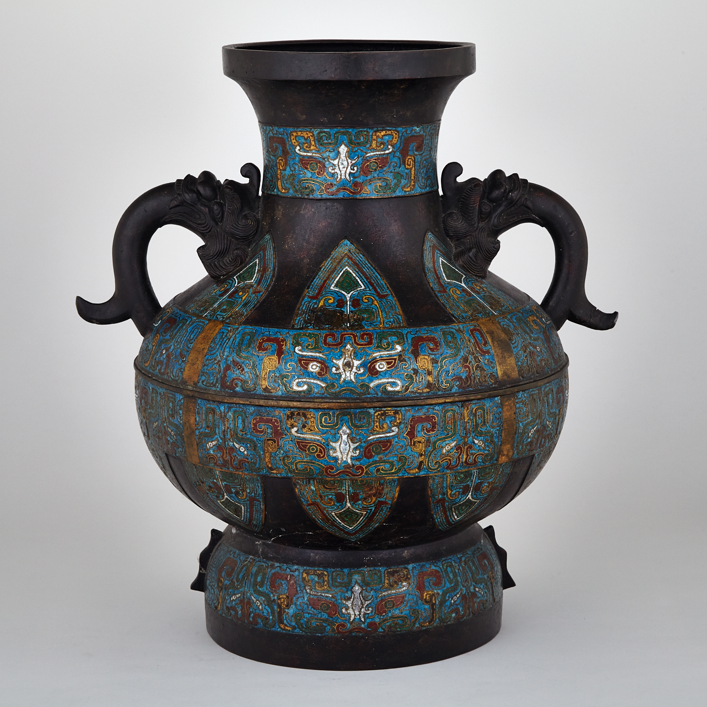 A Large Champlevee Enamel Bronze Vase, 19th Century