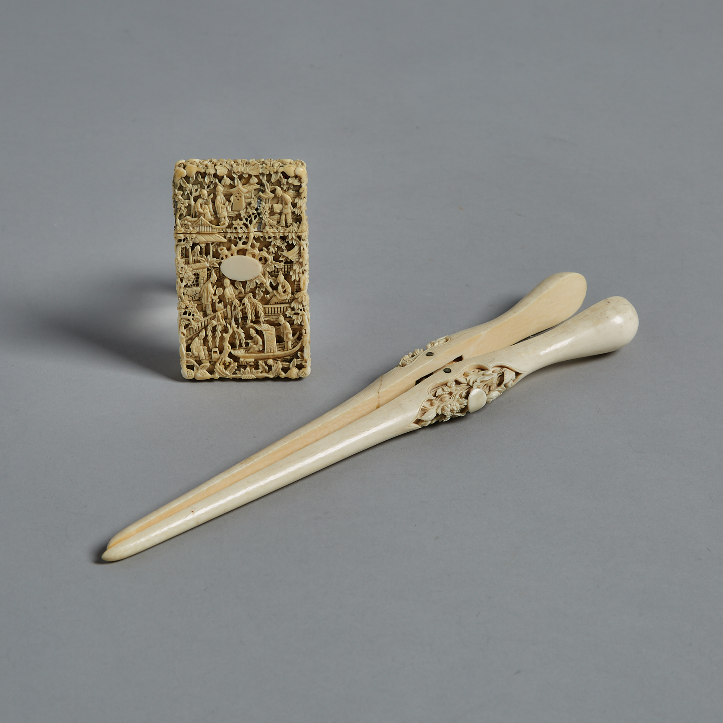 Two Chinese Export Ivory Carved Objects, Circa 1900
