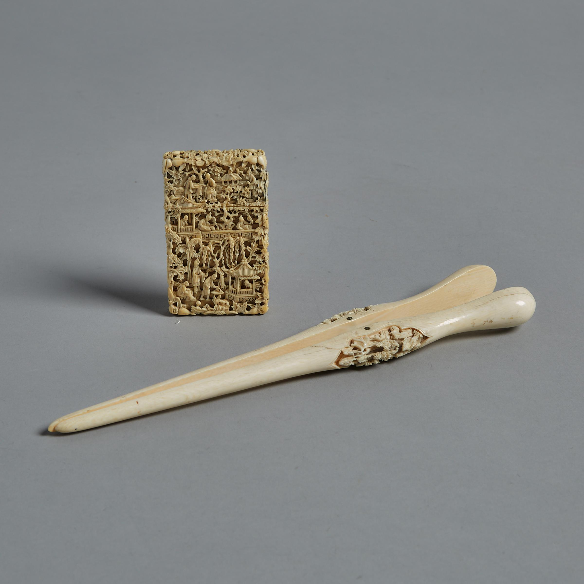 Two Chinese Export Ivory Carved Objects, Circa 1900