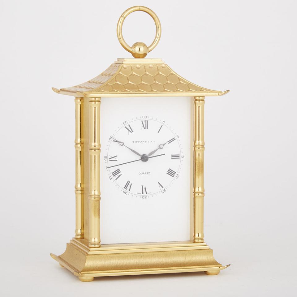 Tiffany & Co., New York, Pagoda Form Gilt Metal Carriage Clock, 20th century
