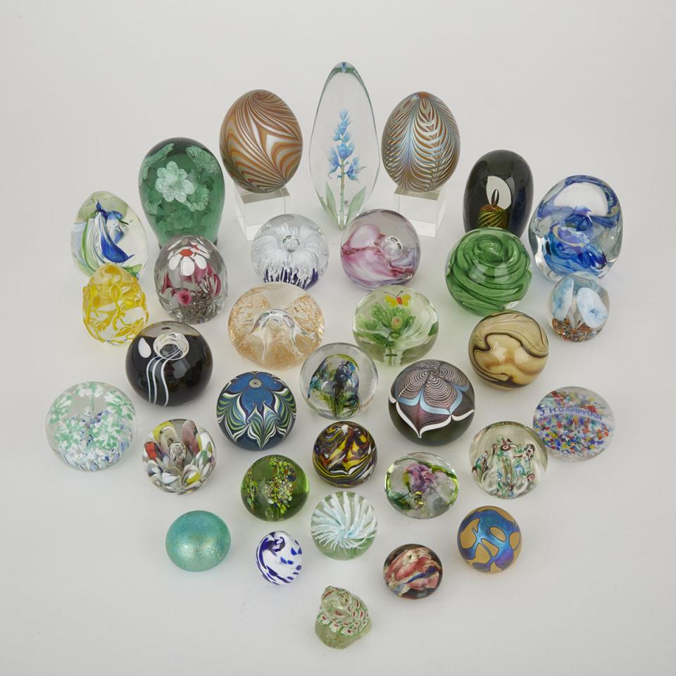 Collection of Thirty-Three Glass Paperweights, mainly 20th century