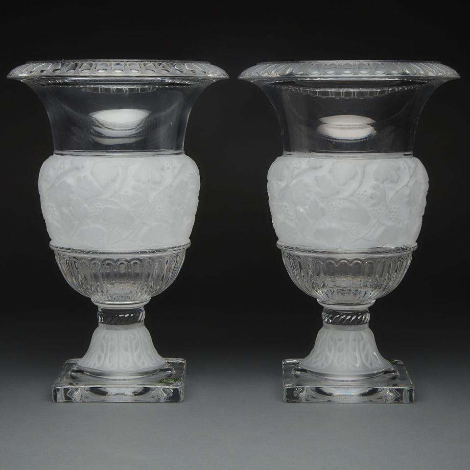 Pair of Czech Moulded and Partly Frosted Glass Mantel Vases, 20th century